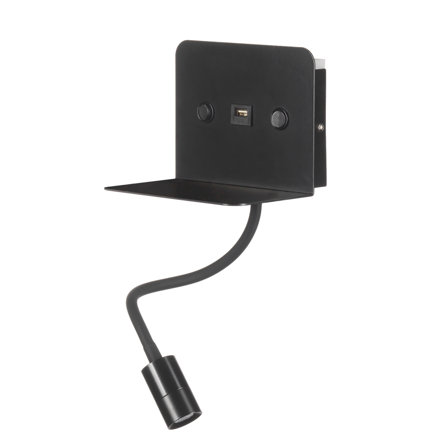 ONLI - LED Гнучка лампа з полицею і USB зарядкою PLAK LED/1W/230V чорний
