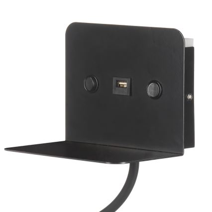 ONLI - LED Гнучка лампа з полицею і USB зарядкою PLAK LED/1W/230V чорний