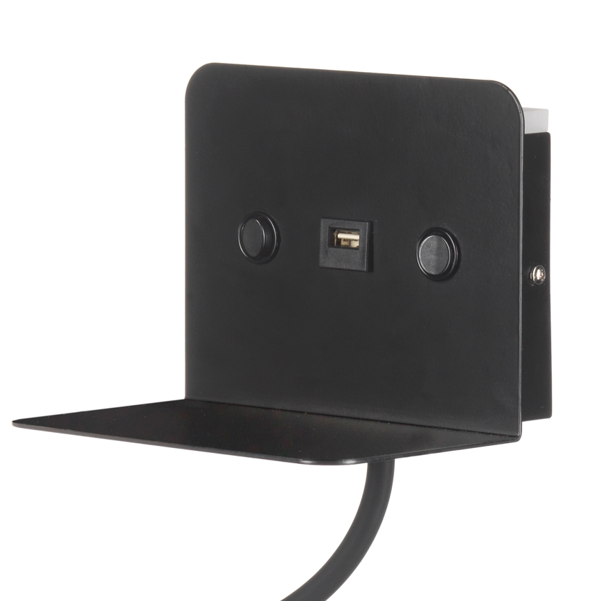 ONLI - LED Гнучка лампа з полицею і USB зарядкою PLAK LED/1W/230V чорний