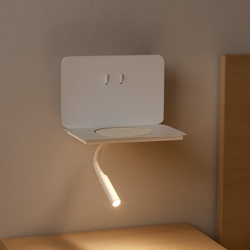 ONLI - Настільна гнучка світлодіодна лампа з полицею та QI-зарядкою WIK LED/6,5W/230V + LED/3W біла