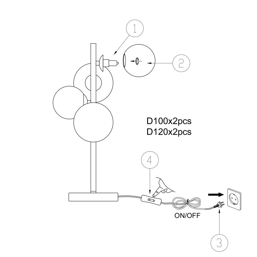 ONLI - Настільна лампа PALOMA 4xG9/10W/230V 48 см чорний/димчастий