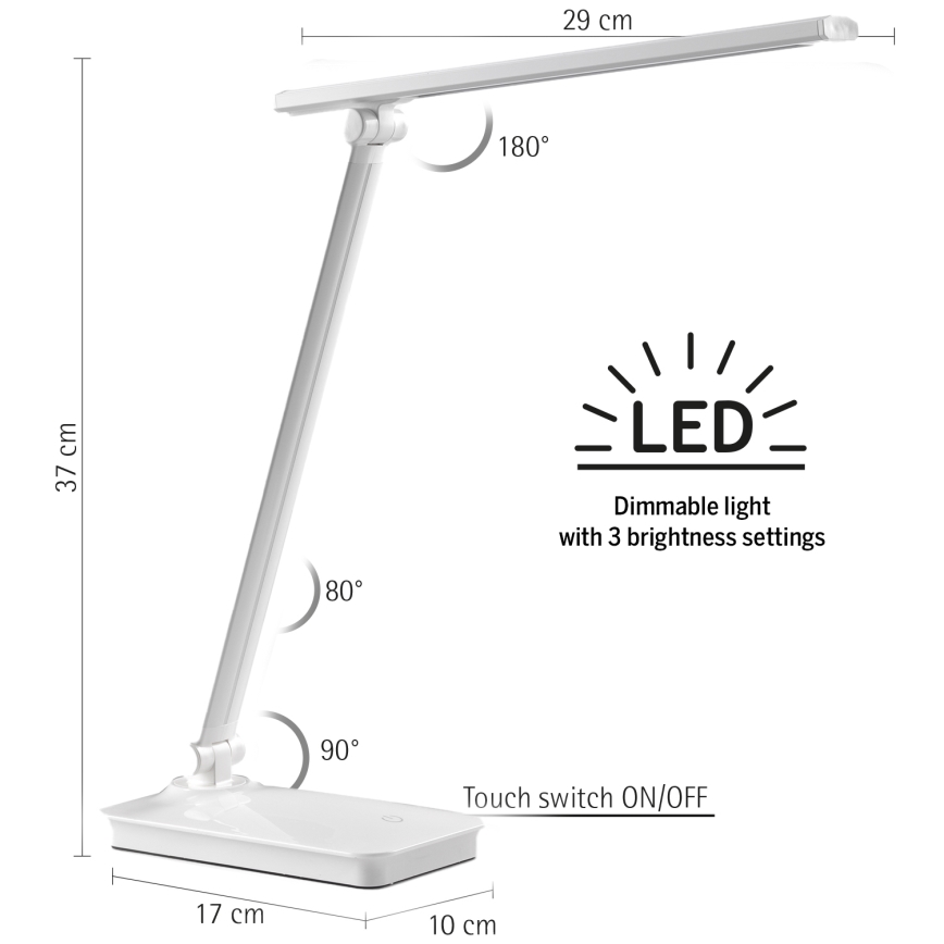 ONLI - Настільна сенсорна LED лампа з регулюванням яскравості та USB-портом DESKI LED/7W/230V 4000K білий