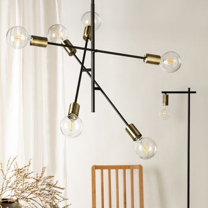 ONLI - Підвісна люстра CROSS 6xE27/22W/230V чорний/латунь