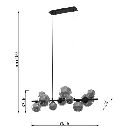 ONLI - Підвісна люстра PALOMA 10xG9/10W/230V чорний/димчастий