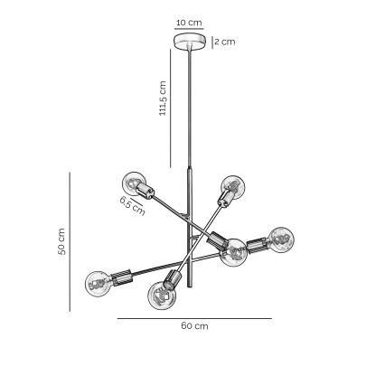 ONLI - Подвесная люстра CROSS 6xE27/22W/230V черный/латунь