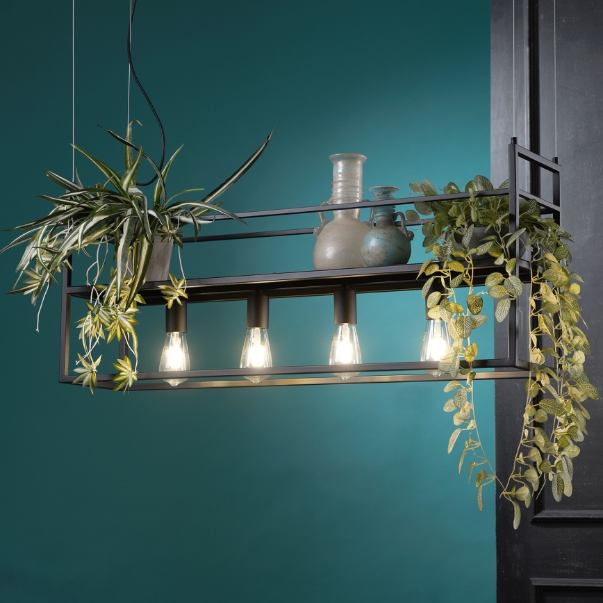 ONLI - Подвесная люстра с полкой JEFFER 4xE27/22W/230V черный