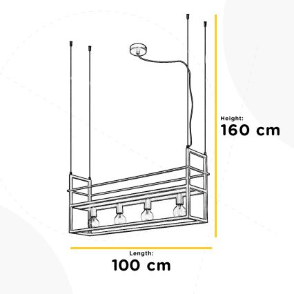 ONLI - Подвесная люстра с полкой JEFFER 4xE27/22W/230V черный
