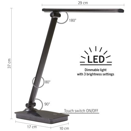 ONLI - Светодиодная настольная лампа с регулированием яркости и USB-портом DESKI LED/7W/230V 4000K черный