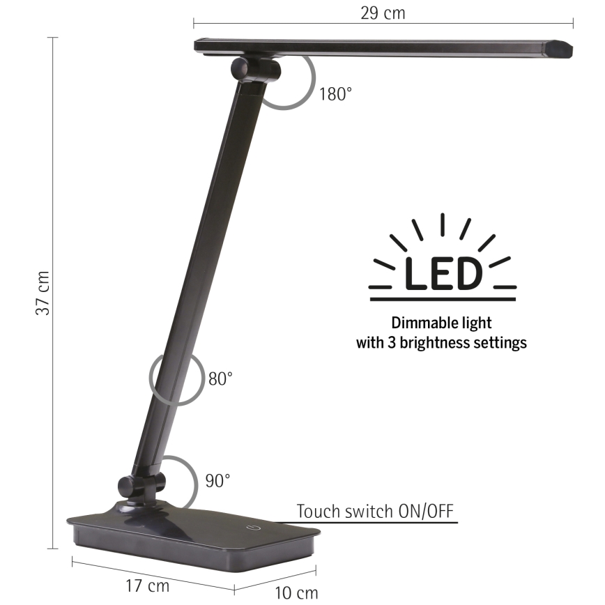 ONLI - Светодиодная настольная лампа с регулированием яркости и USB-портом DESKI LED/7W/230V 4000K черный