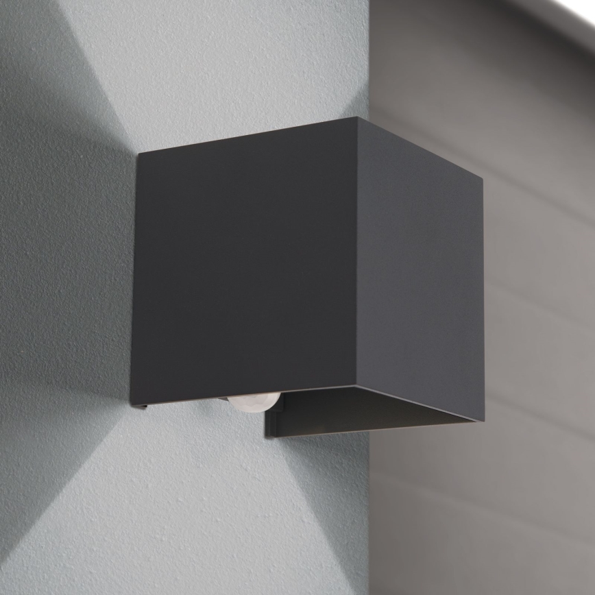 LED Вуличний настінний світильник з датчиком руху і освітленості CUBE-S LED/13W/230V IP54 антрацит
