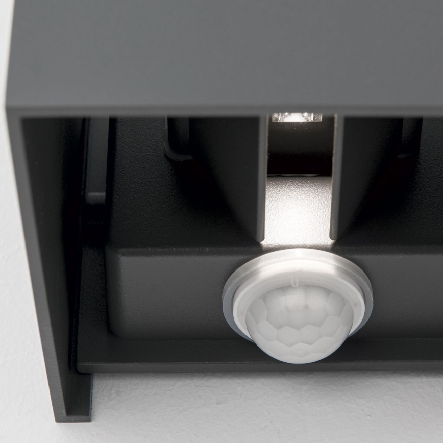 LED Вуличний настінний світильник з датчиком руху і освітленості CUBE-S LED/13W/230V IP54 антрацит