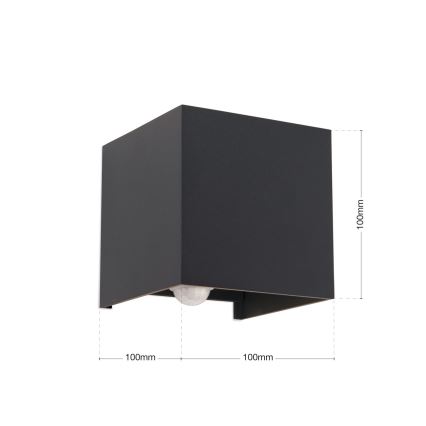 LED Вуличний настінний світильник з датчиком руху і освітленості CUBE-S LED/13W/230V IP54 антрацит