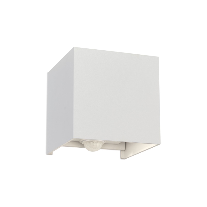LED Вуличний настінний світильник з датчиком руху і освітленості CUBE-S LED/13W/230V IP54 білий