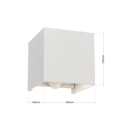 LED Вуличний настінний світильник з датчиком руху і освітленості CUBE-S LED/13W/230V IP54 білий