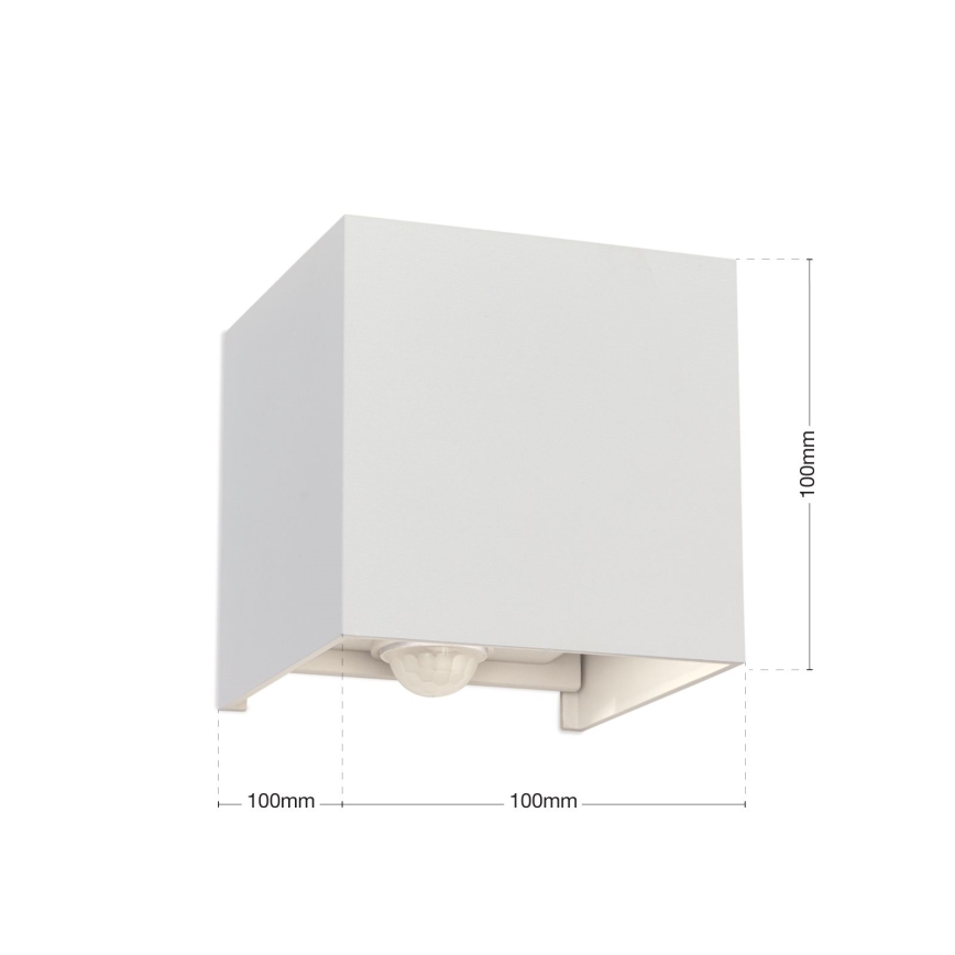 LED Вуличний настінний світильник з датчиком руху і освітленості CUBE-S LED/13W/230V IP54 білий