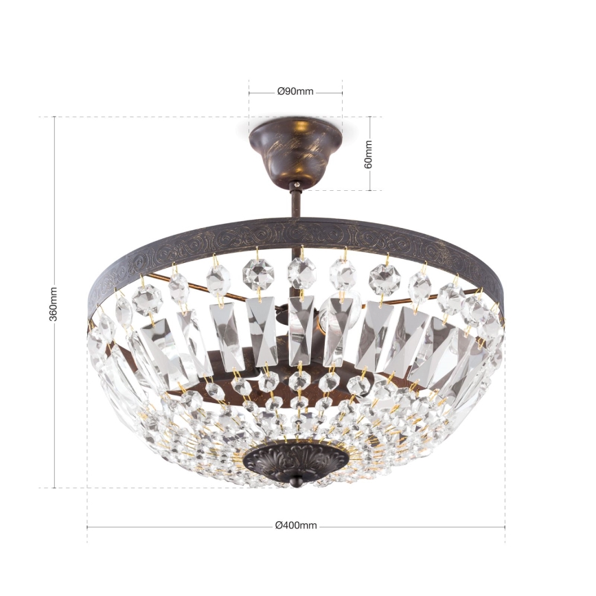 Кришталева люстра на штанзі ARILA 3xE14/40W/230V діаметр 40 см коричневий/патина