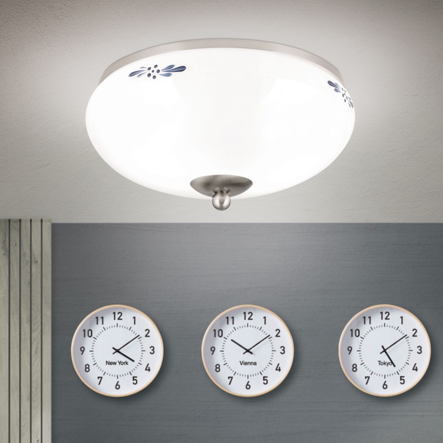 Потолочный светильник LANDHAUS 2xE27/60W/230V, диаметр 28 см, матовый хром/белый/синий