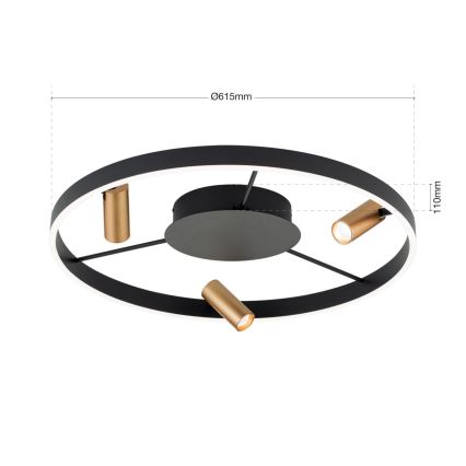 Светодиодный потолочный светильник с регулированием яркости BERLIN LED/50W/230V черный/золотистый