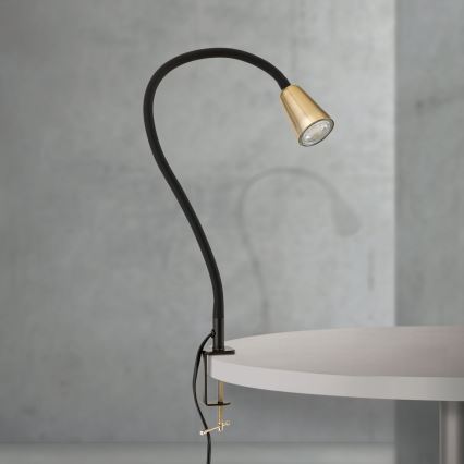 Гибкая настольная лампа с зажимом DOTTY 1xGU10/10W/230V латунь/чёрный