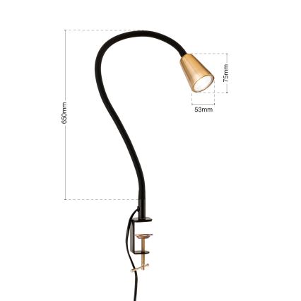 Гнучка настільна лампа з затискачем DOTTY 1xGU10/10W/230V латунь/чорний