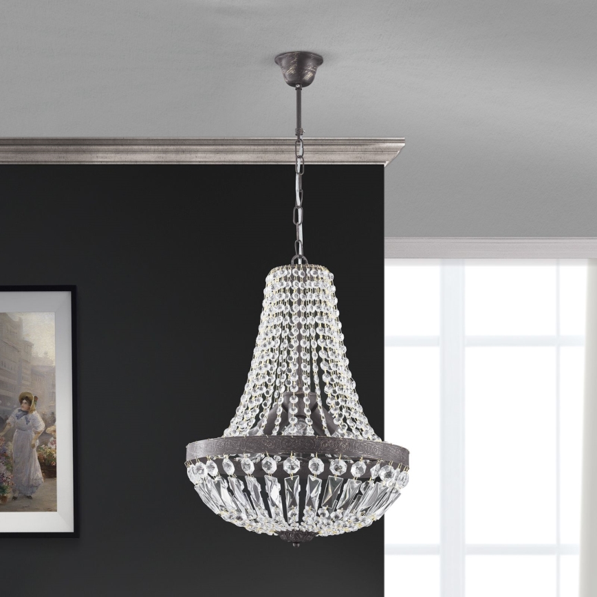 Хрустальная люстра на цепи ARILA 3xE27/60W/230V диаметр 40 см коричневый/патина