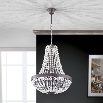 Кришталева люстра на ланцюгу ARILA 3xE27/60W/230V діаметр 40 см коричневий/патина