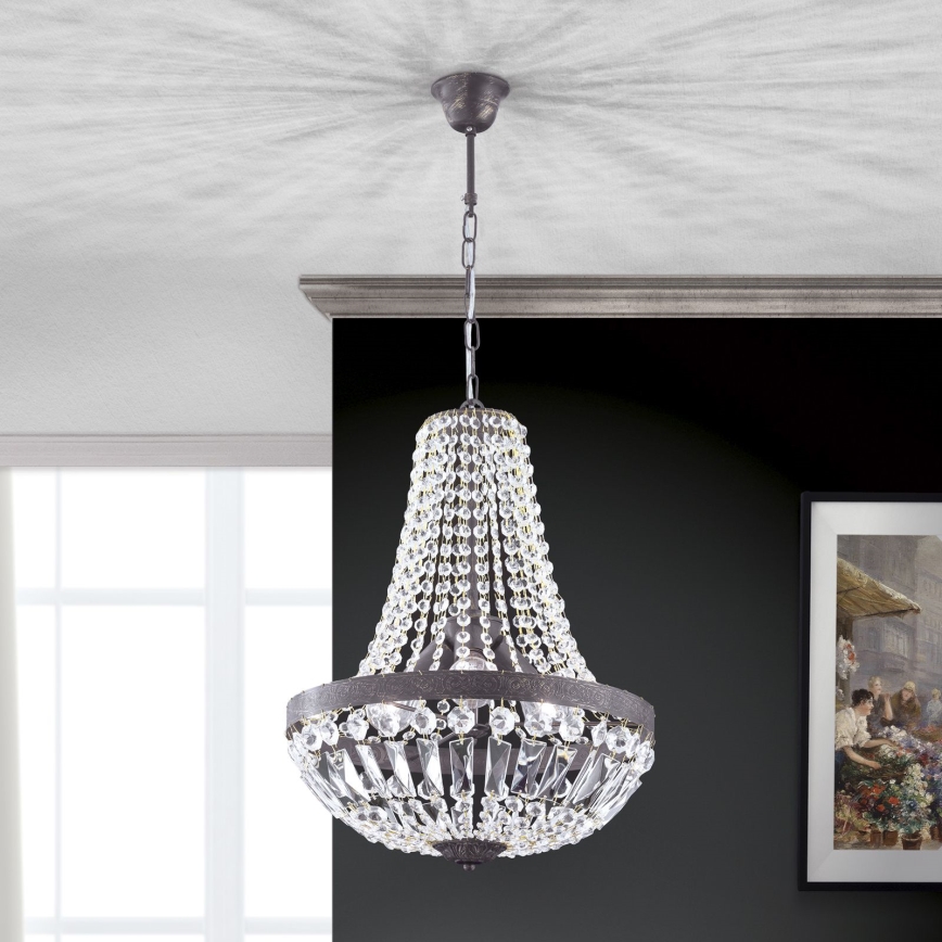 Кришталева люстра на ланцюгу ARILA 3xE27/60W/230V діаметр 40 см коричневий/патина