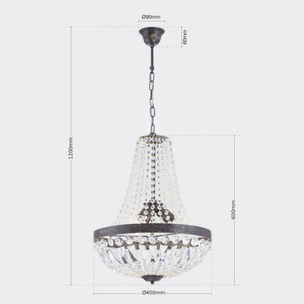 Кришталева люстра на ланцюгу ARILA 3xE27/60W/230V діаметр 40 см коричневий/патина