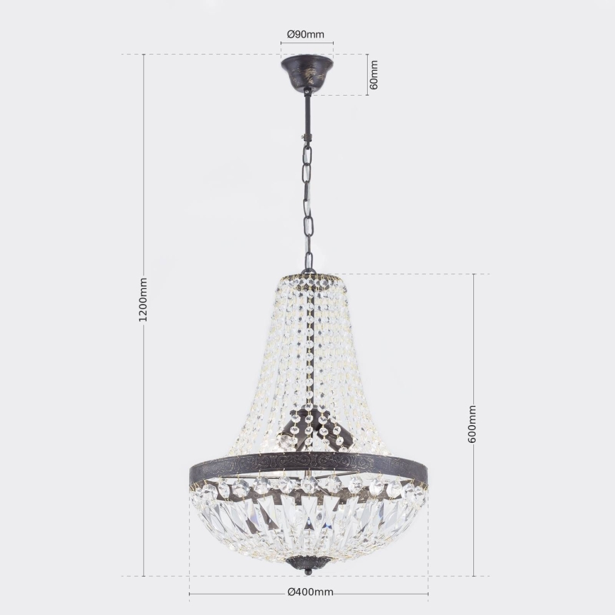 Кришталева люстра на ланцюгу ARILA 3xE27/60W/230V діаметр 40 см коричневий/патина