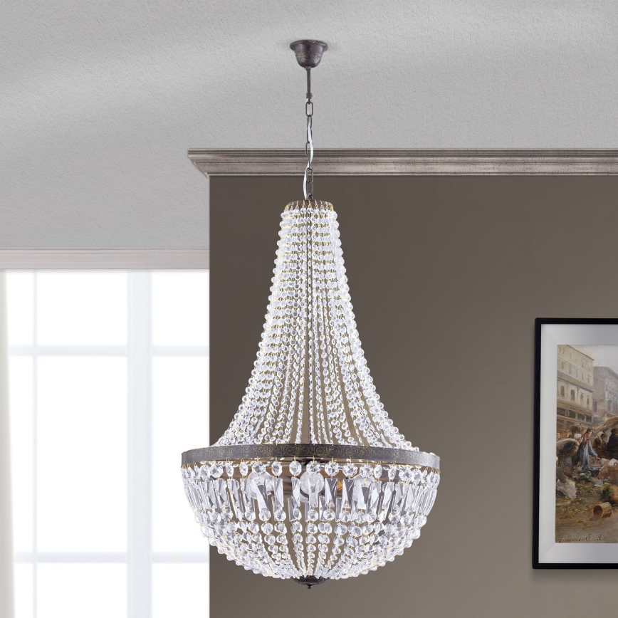 Хрустальная люстра на цепи ARILA 6xE27/60W/230V диаметр 60 cm коричневый/патина