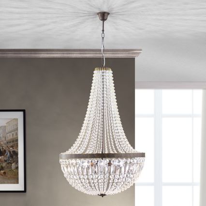 Хрустальная люстра на цепи ARILA 6xE27/60W/230V диаметр 60 cm коричневый/патина