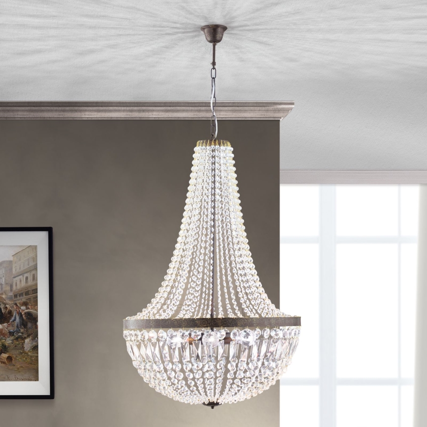 Хрустальная люстра на цепи ARILA 6xE27/60W/230V диаметр 60 cm коричневый/патина