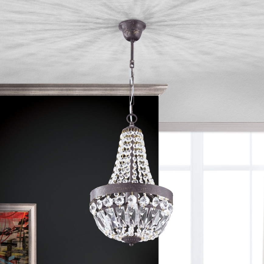 Хрустальная люстра на цепи ARILA 1xE27/60W/230V диаметр 25,5 см коричневый/патина