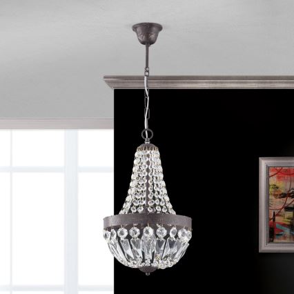 Хрустальная люстра на цепи ARILA 1xE27/60W/230V диаметр 25,5 см коричневый/патина