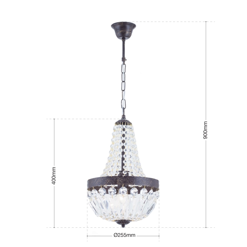 Хрустальная люстра на цепи ARILA 1xE27/60W/230V диаметр 25,5 см коричневый/патина