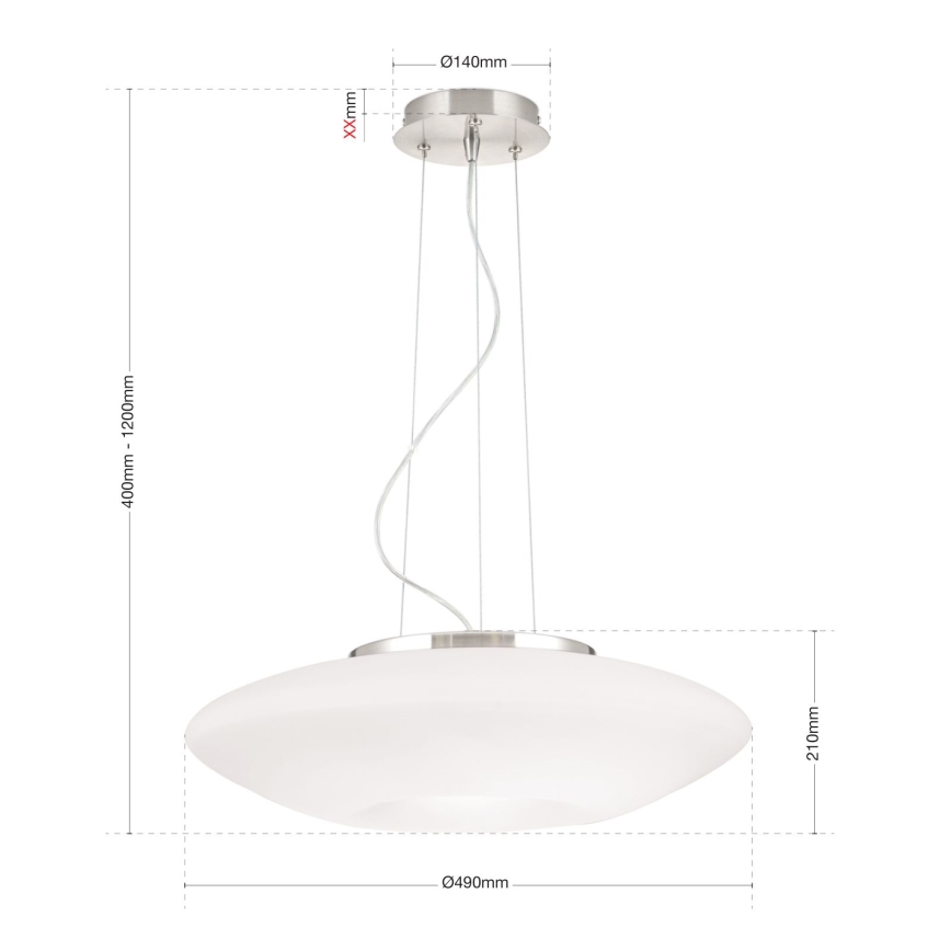 Подвесная люстра BLANC 2xE27/60W/230V диаметр 49 см матовый хром