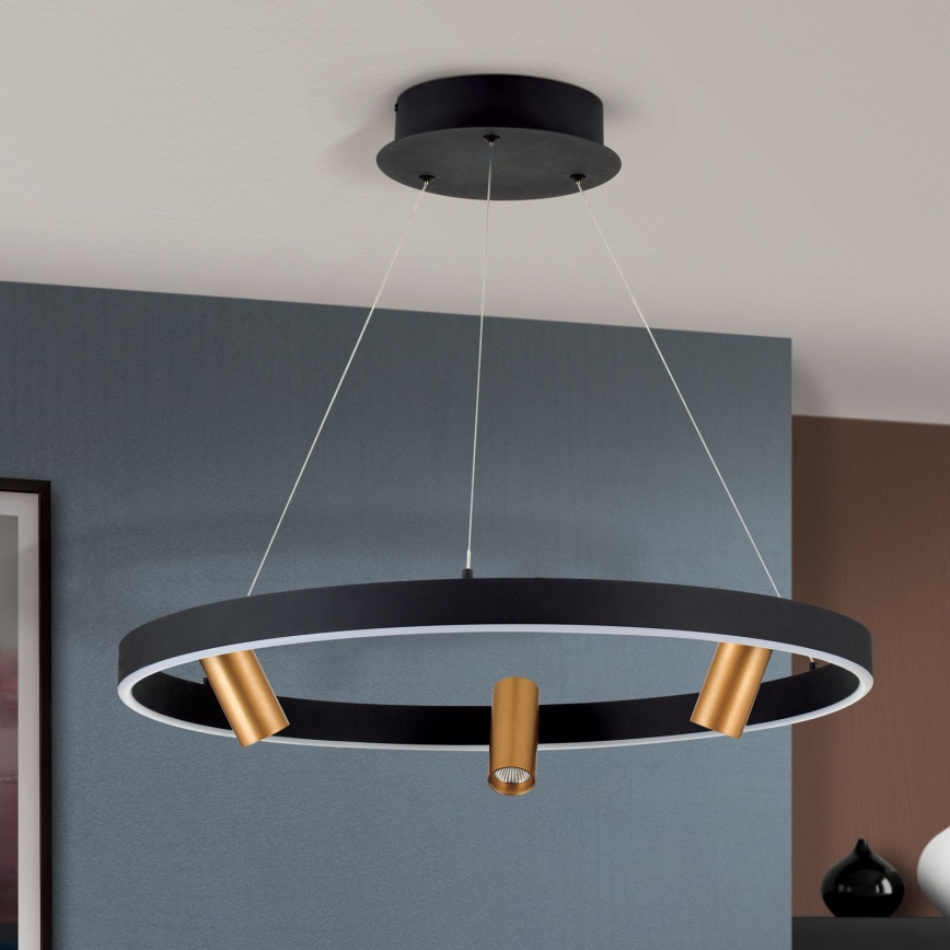 Світлодіодна регульована люстра на тросі BERLIN LED/50W/230V чорний/золотий