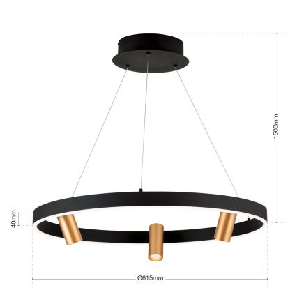 Світлодіодна підвісна люстра з регулюванням яскравості BERLIN LED/50W/230V чорний/золотий
