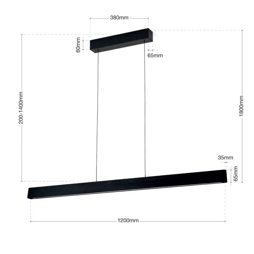 Світлодіодна регульована люстра на тросі TARA LED/44W/230V 2700/3800/4500/5700K чорна