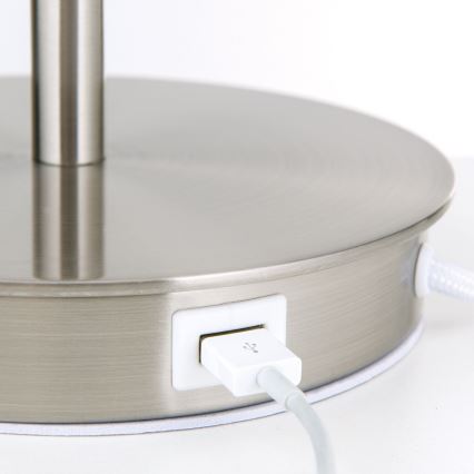 Настільна лампа з USB-портом LUDWIG 1xE27/40W/230V 50 см білий/матовий хром