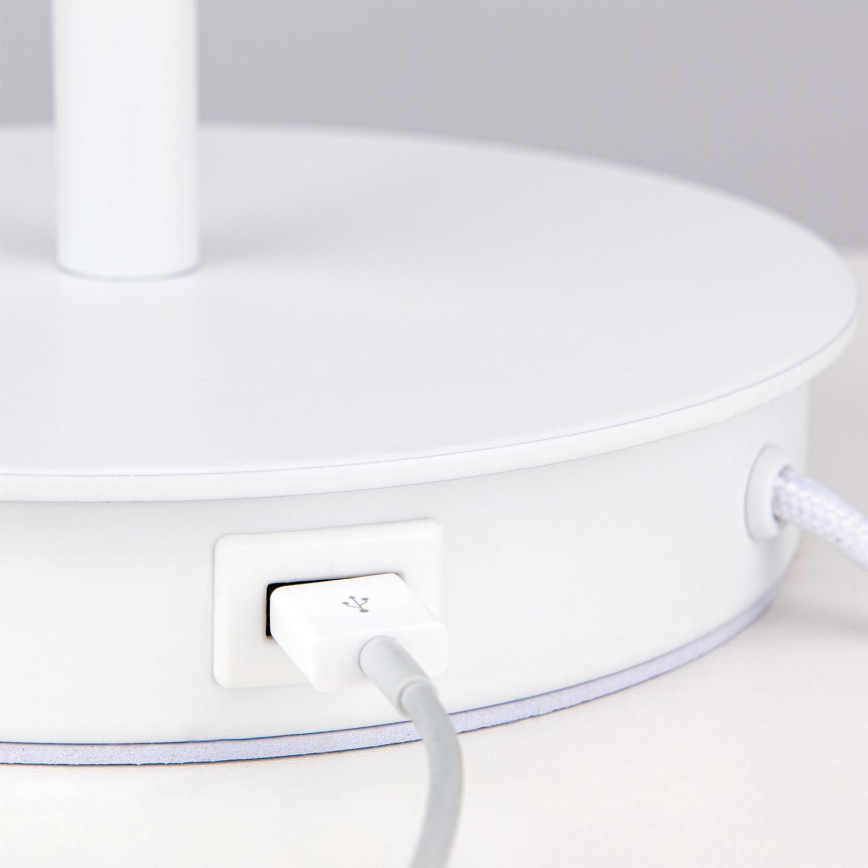 Настільна лампа з USB-портом LUDWIG 1xE27/40W/230V 50 см білий