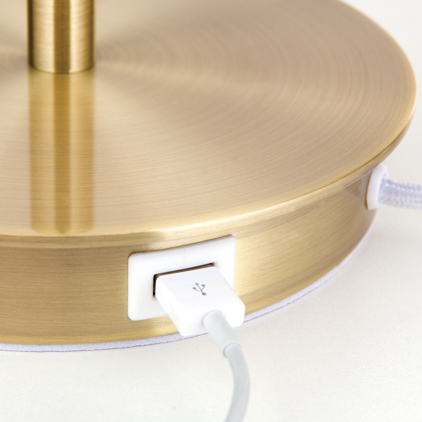 Настільна лампа з USB-портом LUDWIG 1xE27/40W/230V 50 см білий/золотий