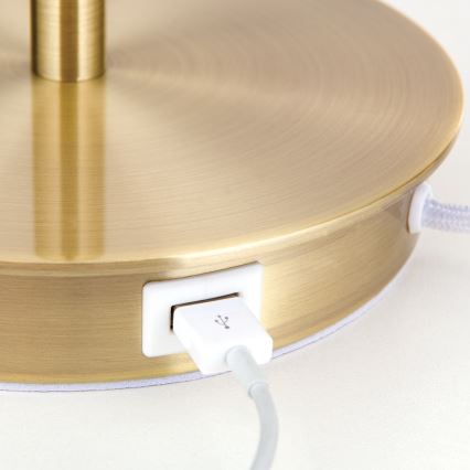 Настольная лампа с USB портом LUDWIG 1xE27/40W/230V 50 см белый/золотистый