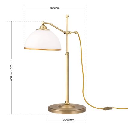 Настольная лампа OLD LAMP 1xE27/40W/230V 65 см белый/латунь
