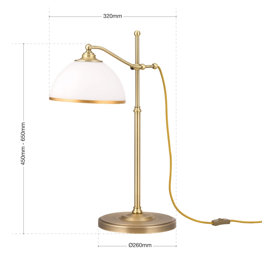 Настольная лампа OLD LAMP 1xE27/40W/230V 65 см белый/латунь