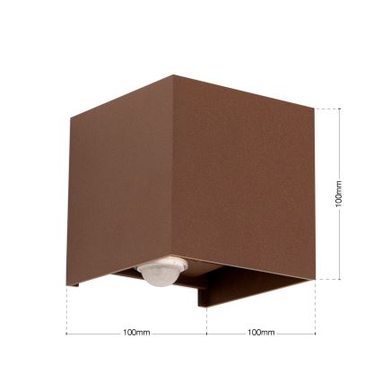 Зовнішній настінний світильник з датчиком руху та сутінків CUBE-S LED/13W/230V IP54 коричневий