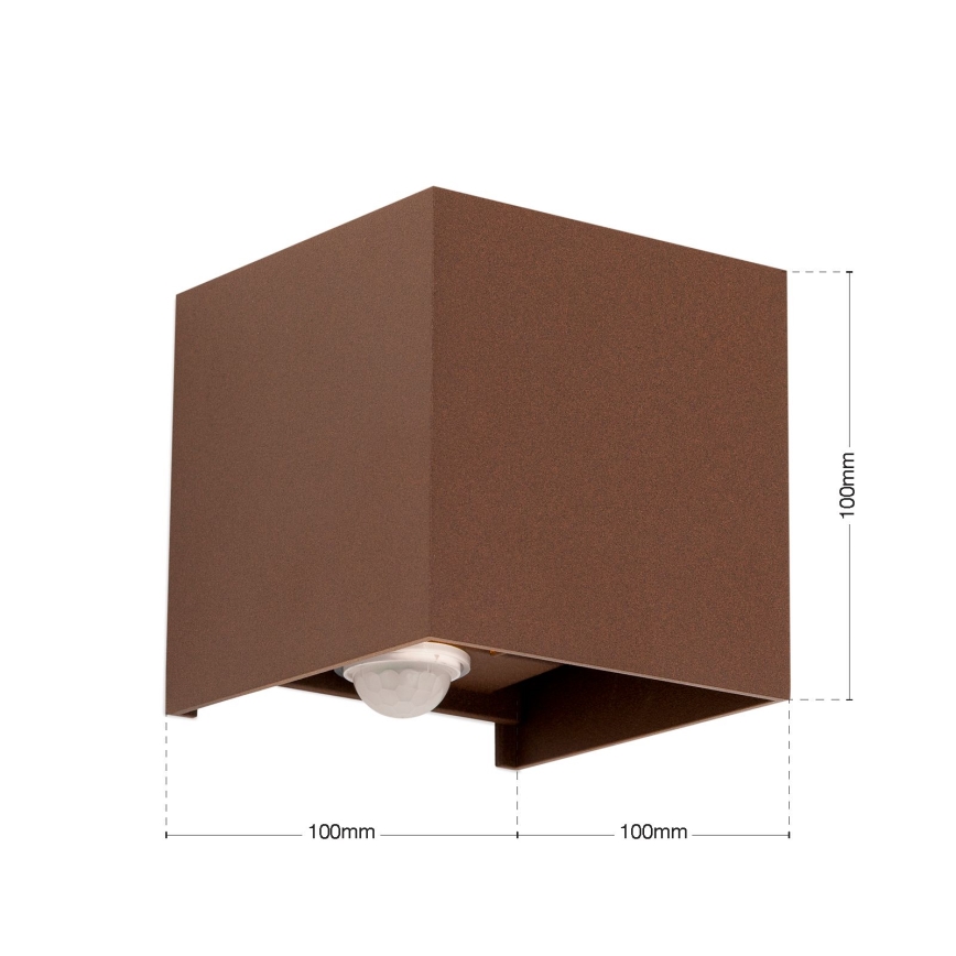 Зовнішній настінний світильник з датчиком руху та сутінків CUBE-S LED/13W/230V IP54 коричневий