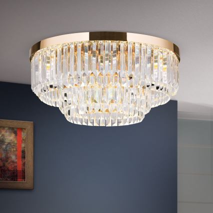 LED Кришталевий стельовий світильник з регулюванням яскравості PRISM LED/80W/230V діаметр 55 см 24K золотий