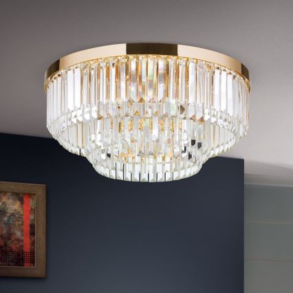 LED Кришталевий стельовий світильник з регулюванням яскравості PRISM LED/80W/230V діаметр 55 см 24K золотий