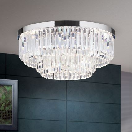 LED Кришталевий стельовий світильник з регулюванням яскравості PRISM LED/80W/230V діаметр 55 см глянцевий хром